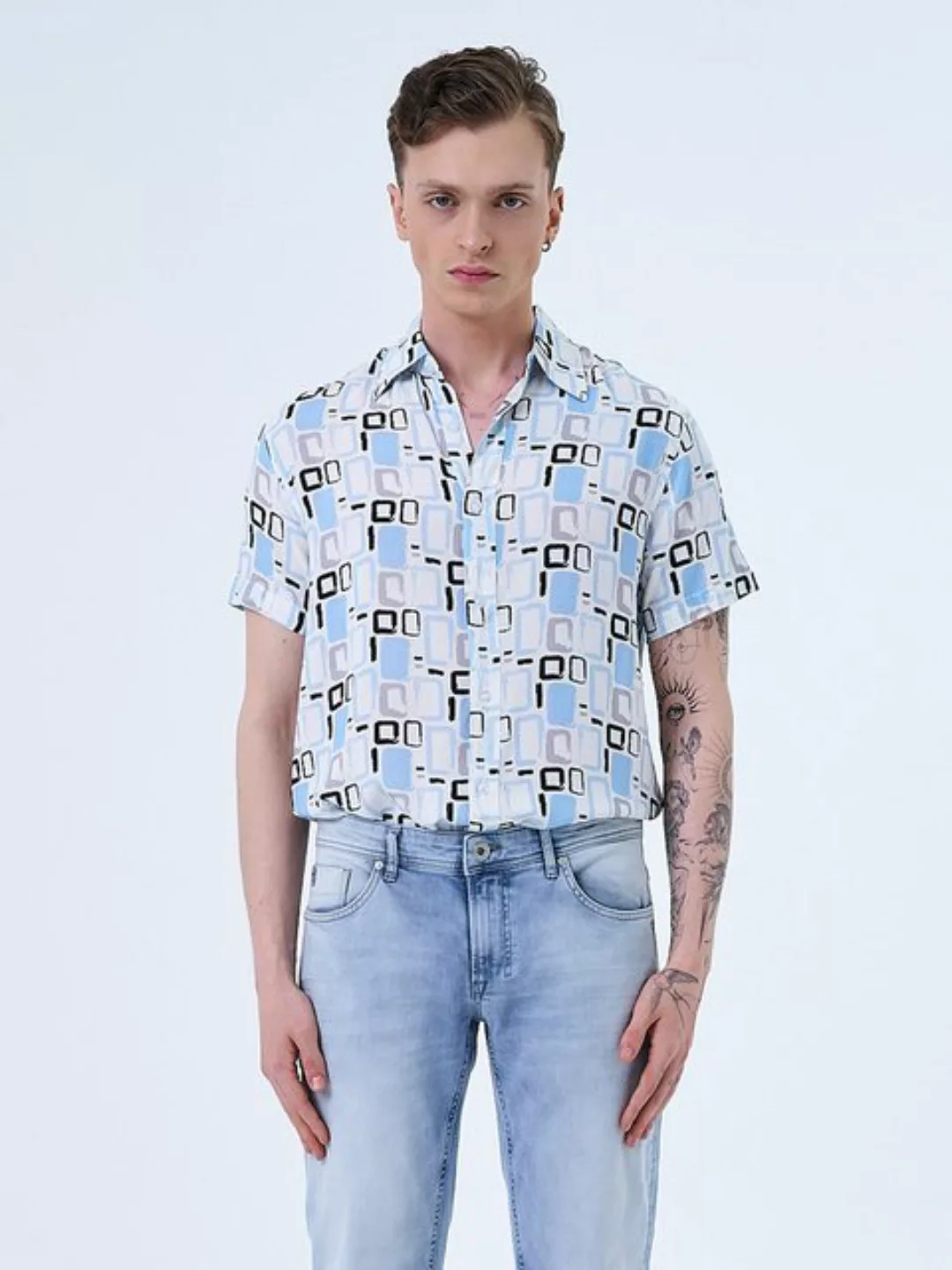 Miracle of Denim Kurzarmhemd Men Shirt Allover Print (1-tlg) günstig online kaufen