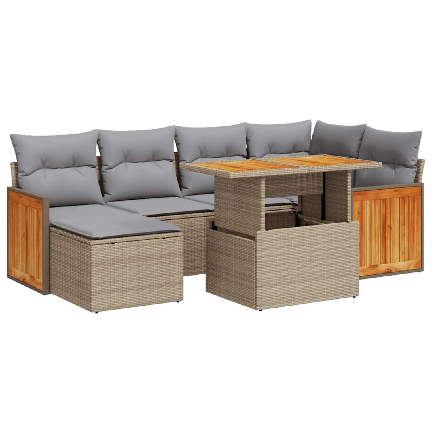 vidaXL 7-Tlg Garten-Sofagarnitur mit Kissen Beige Poly Rattan Akazie 332773 günstig online kaufen