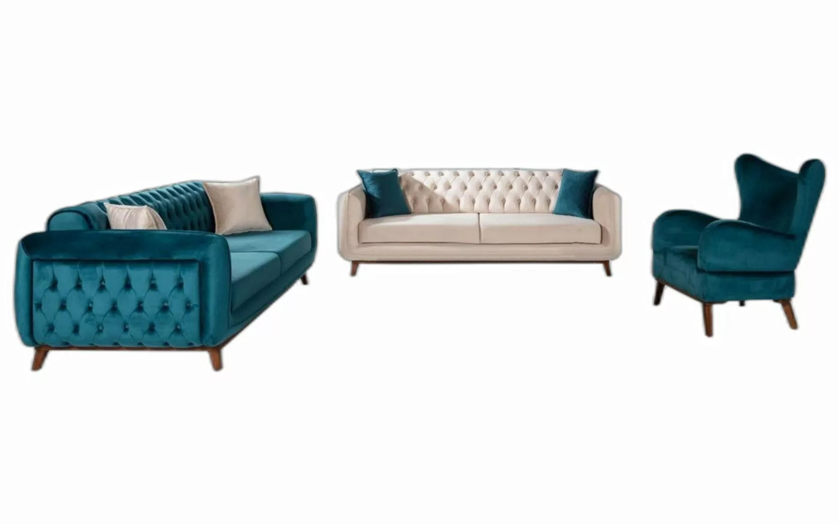 Xlmoebel Sofa Polster Sofa Sammlung Gewebe Sitzgruppe 3tlg 3+3+1 Chesterfie günstig online kaufen