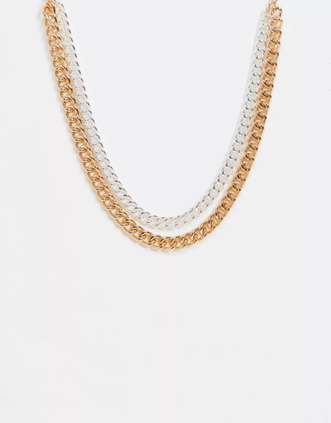 Monki – Tyler – Breite, doppelreihige Halskette in Gold und Silber günstig online kaufen