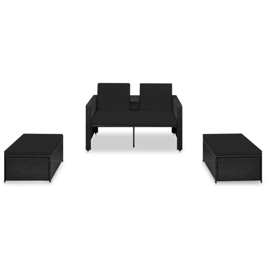 3-tlg. Garten-lounge-set Mit Auflagen Poly Rattan Schwarz günstig online kaufen