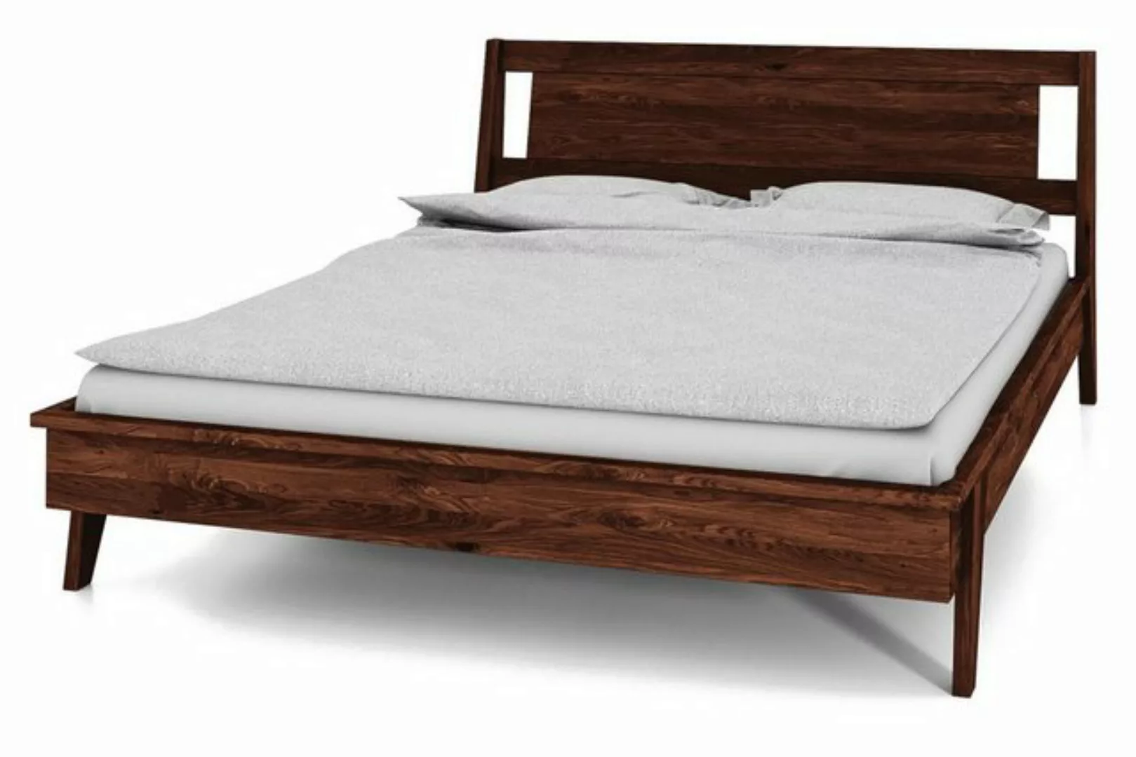 Natur24 Bett Bett Jetro Wildeiche massiv choco 180x200 mit Holzkopfteil günstig online kaufen