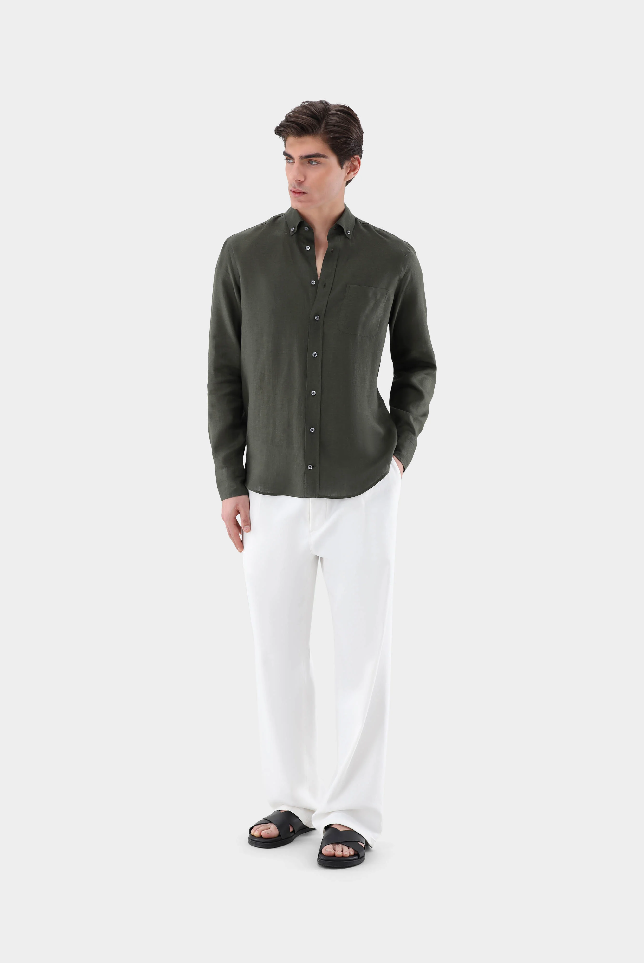 Leinenhemd mit Button-Down Kragen Tailor Fit günstig online kaufen