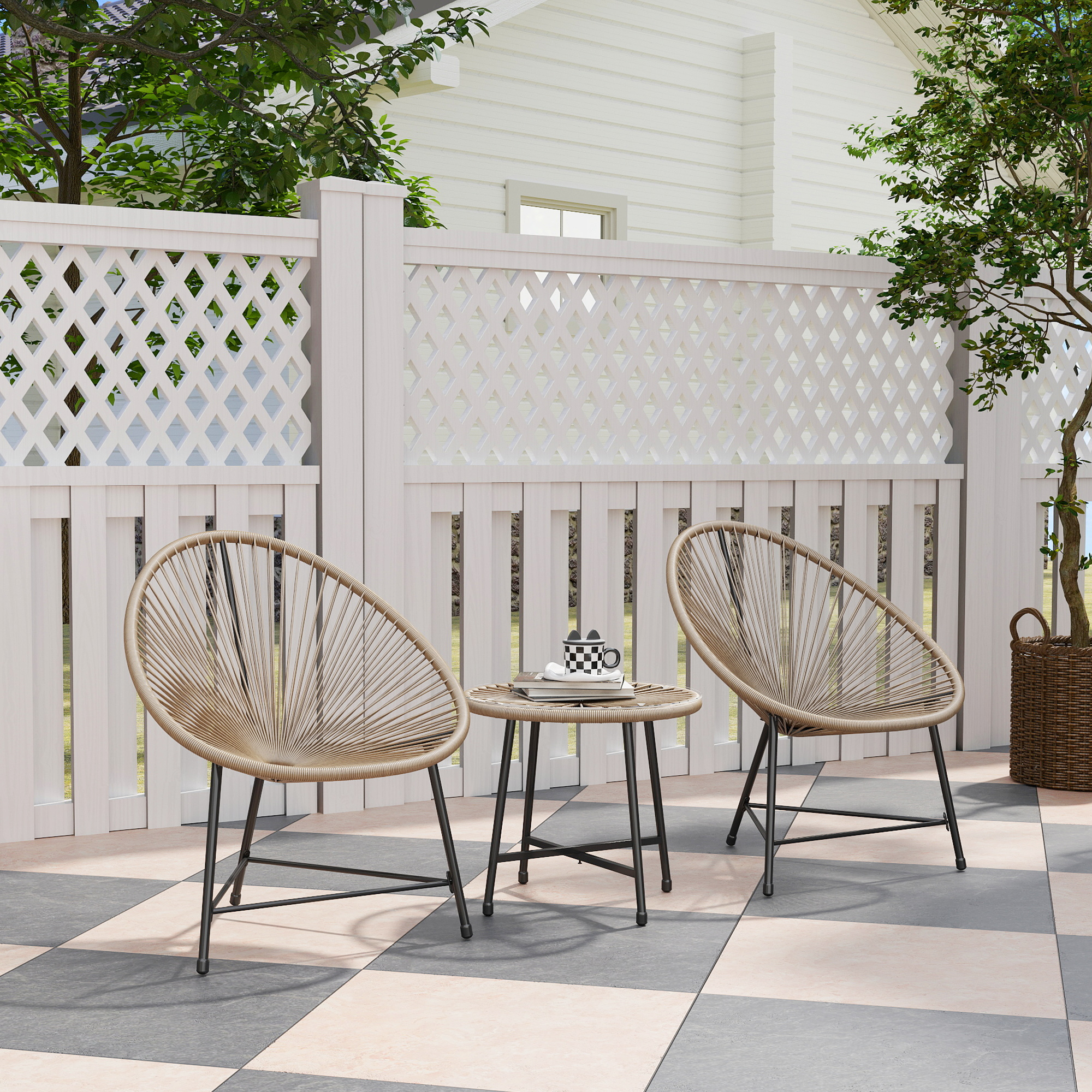 Outsunny Polyrattan Gartenmöbel Set, Outdoor Lounge Balkonmöbel für 2 Perso günstig online kaufen