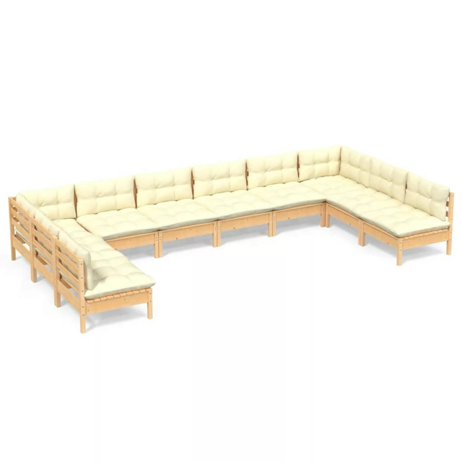 vidaXL 10-tlg Garten-Lounge-Set mit Creme Kissen Massivholz Kiefer Modell 1 günstig online kaufen