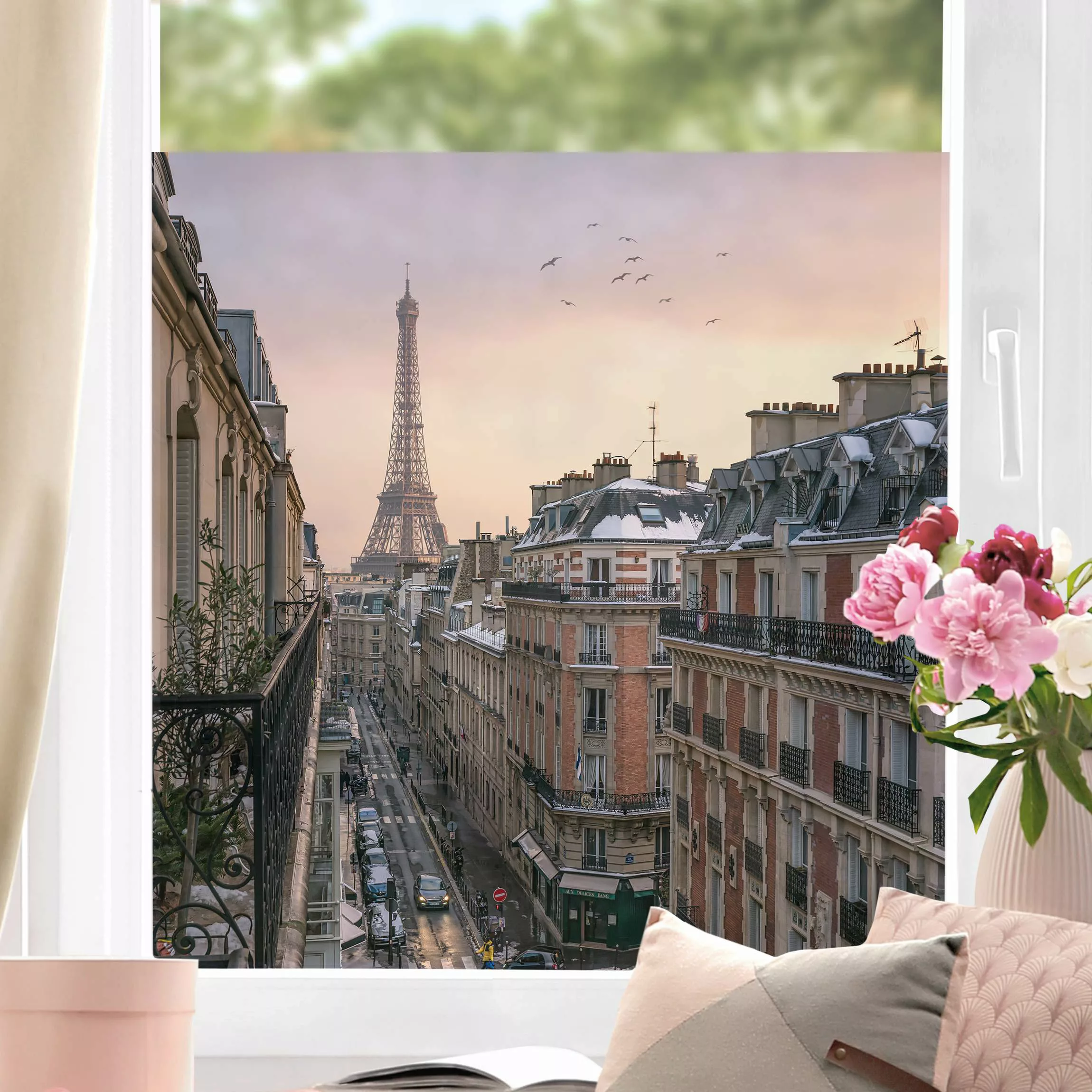Fensterfolie Eiffelturm bei Sonnenuntergang günstig online kaufen