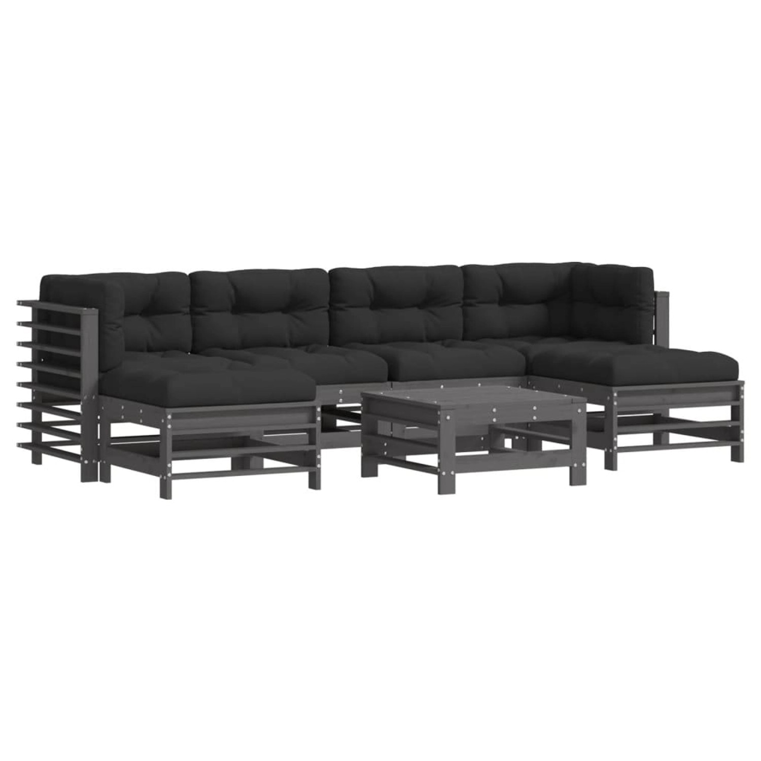 vidaXL 7-tlg Garten-Lounge-Set mit Kissen Grau Massivholz Modell 7 günstig online kaufen