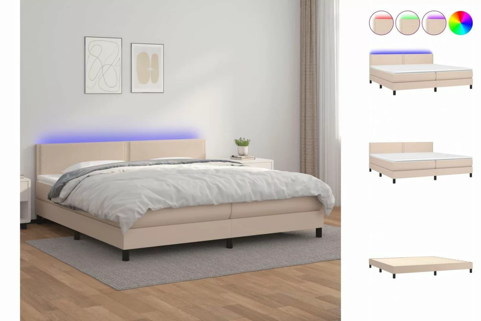 vidaXL Bettgestell Boxspringbett mit Matratze LED Cappuccino-Braun 200x200c günstig online kaufen