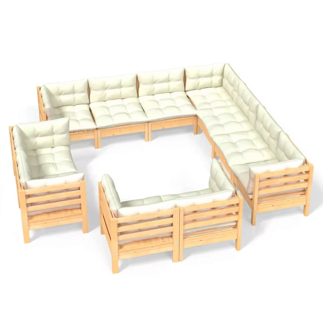 11-tlg. Garten-lounge-set Mit Creme Kissen Massivholz Kiefer günstig online kaufen