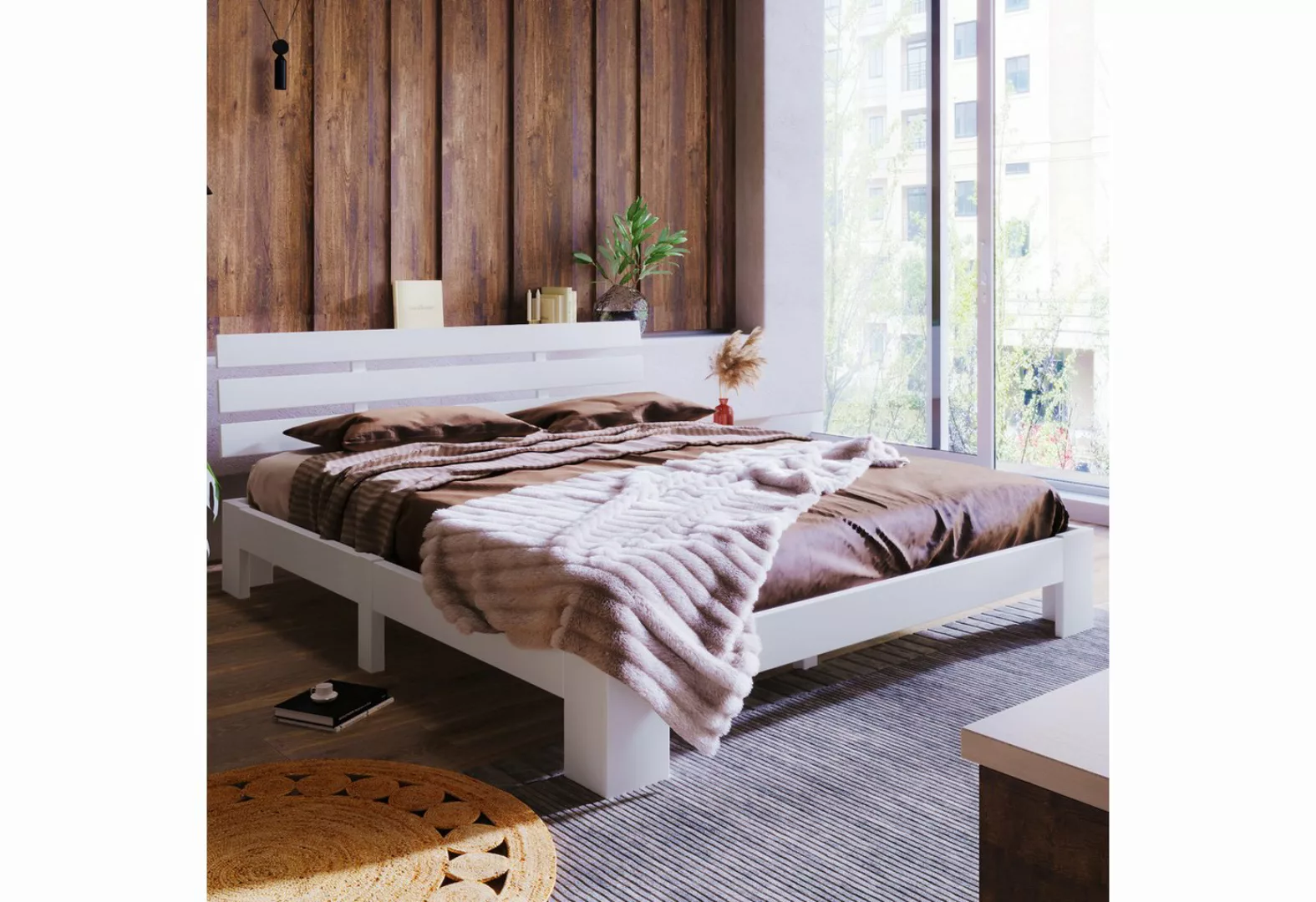 yozhiqu Holzbett Doppelbett Funktionsbett mit Kopfteil -140x200cm( Ohne Mat günstig online kaufen