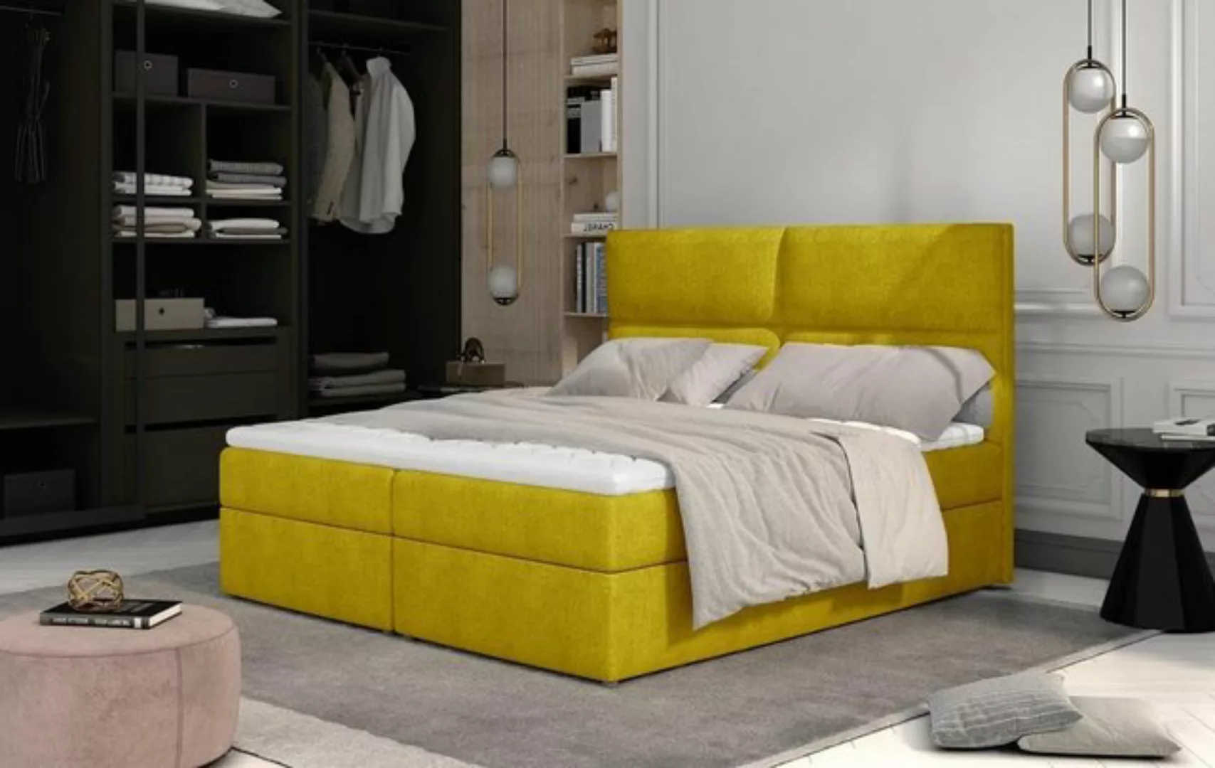 JVmoebel Bett Designer Bett Chesterfield Textil Hotel Betten Doppel Schlafz günstig online kaufen