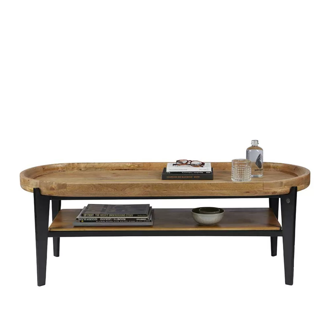 Designer Sofa Tisch in Schwarz und Holz Naturfarben abnehmbarer Tischplatte günstig online kaufen