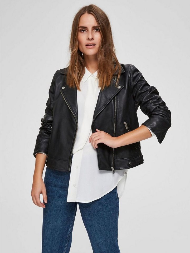 SELECTED FEMME Lederjacke Kurze Leder Jacke Lammleder Biker Jacket SLFKATIE günstig online kaufen