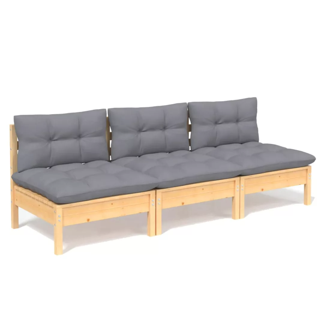 3-sitzer-gartensofa Mit Grauen Kissen Massivholz Kiefer günstig online kaufen