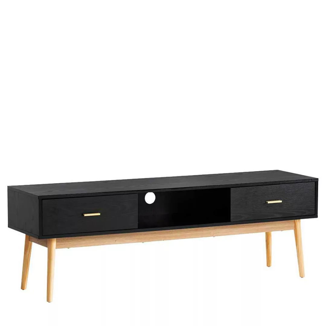 Fernsehunterschrank Lowboard in Schwarz und Eichefarben im Skandi Design günstig online kaufen