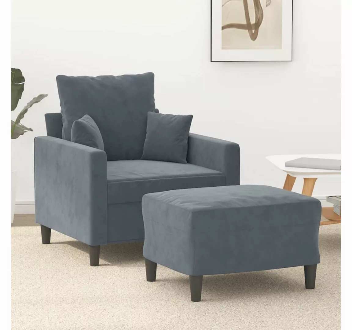 vidaXL Sofa Sessel mit Hocker 60 cm Samt, Dunkelgrau günstig online kaufen