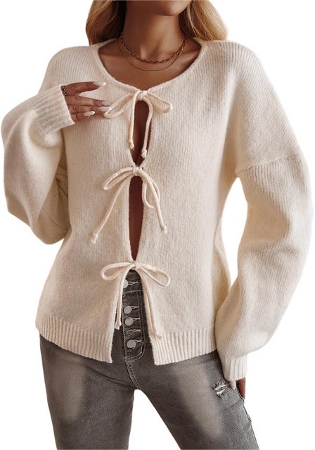 Mayou Cardigan Damen Strickjacke mit Krawatte Vorn Gestrickt Einfarbig Wint günstig online kaufen