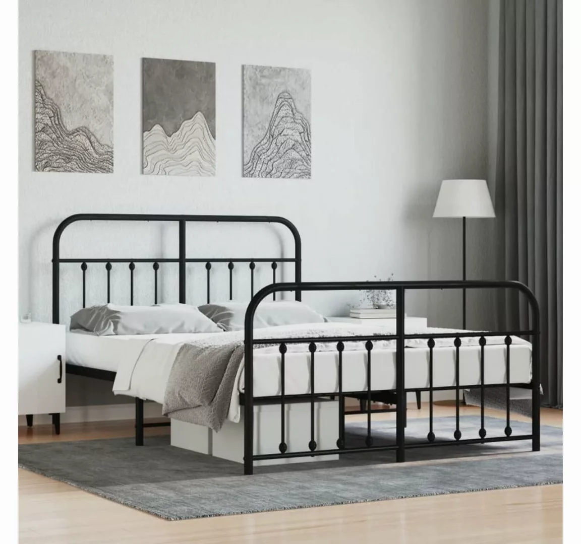 furnicato Bett Bettgestell mit Kopf- und Fußteil Metall Schwarz 140x190 cm günstig online kaufen