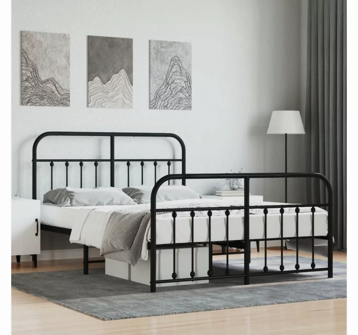 furnicato Bett Bettgestell mit Kopf- und Fußteil Metall Schwarz 135x190 cm günstig online kaufen