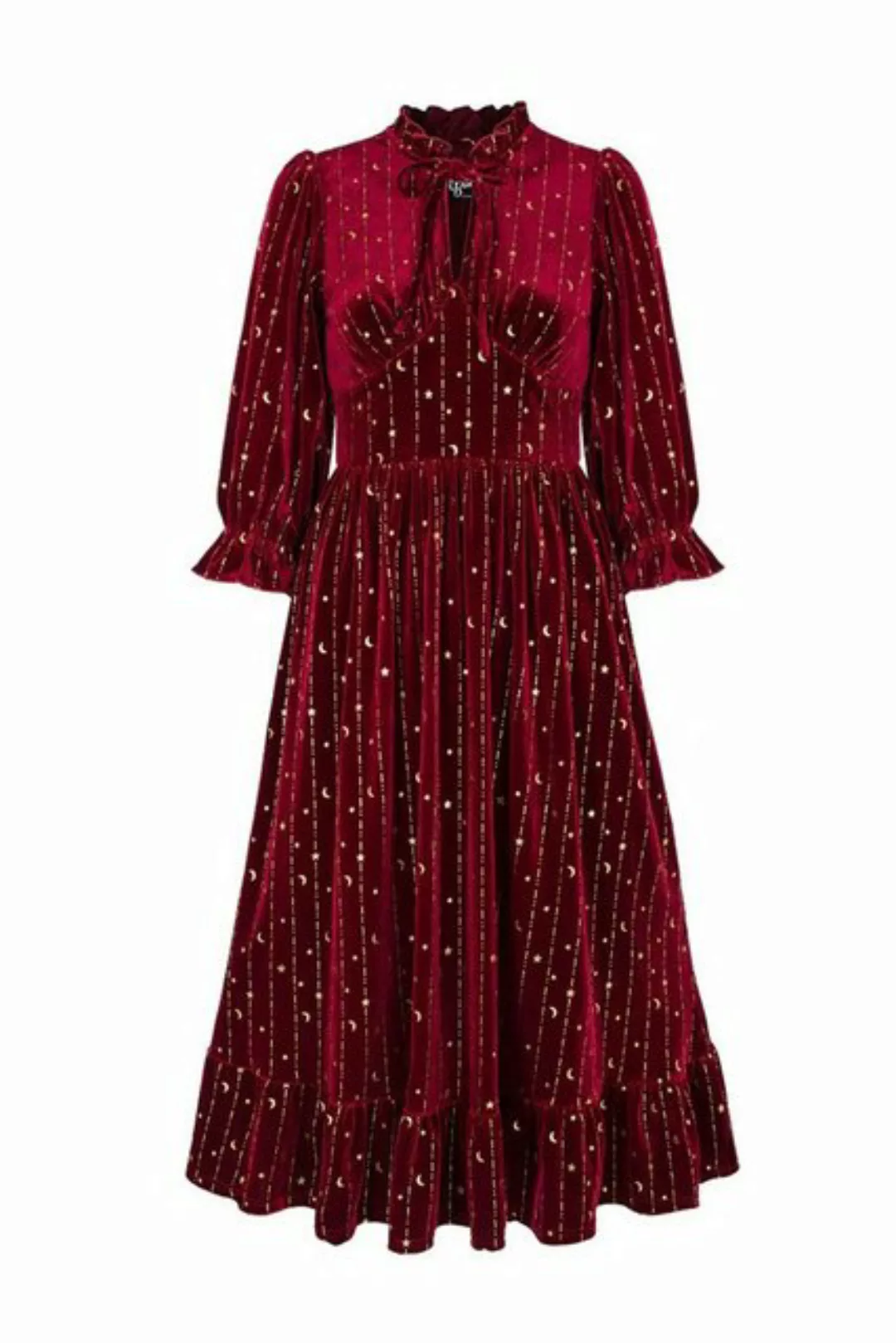 Hell Bunny A-Linien-Kleid Galactica Samt Dress Rot Gothic Sterne Mond günstig online kaufen