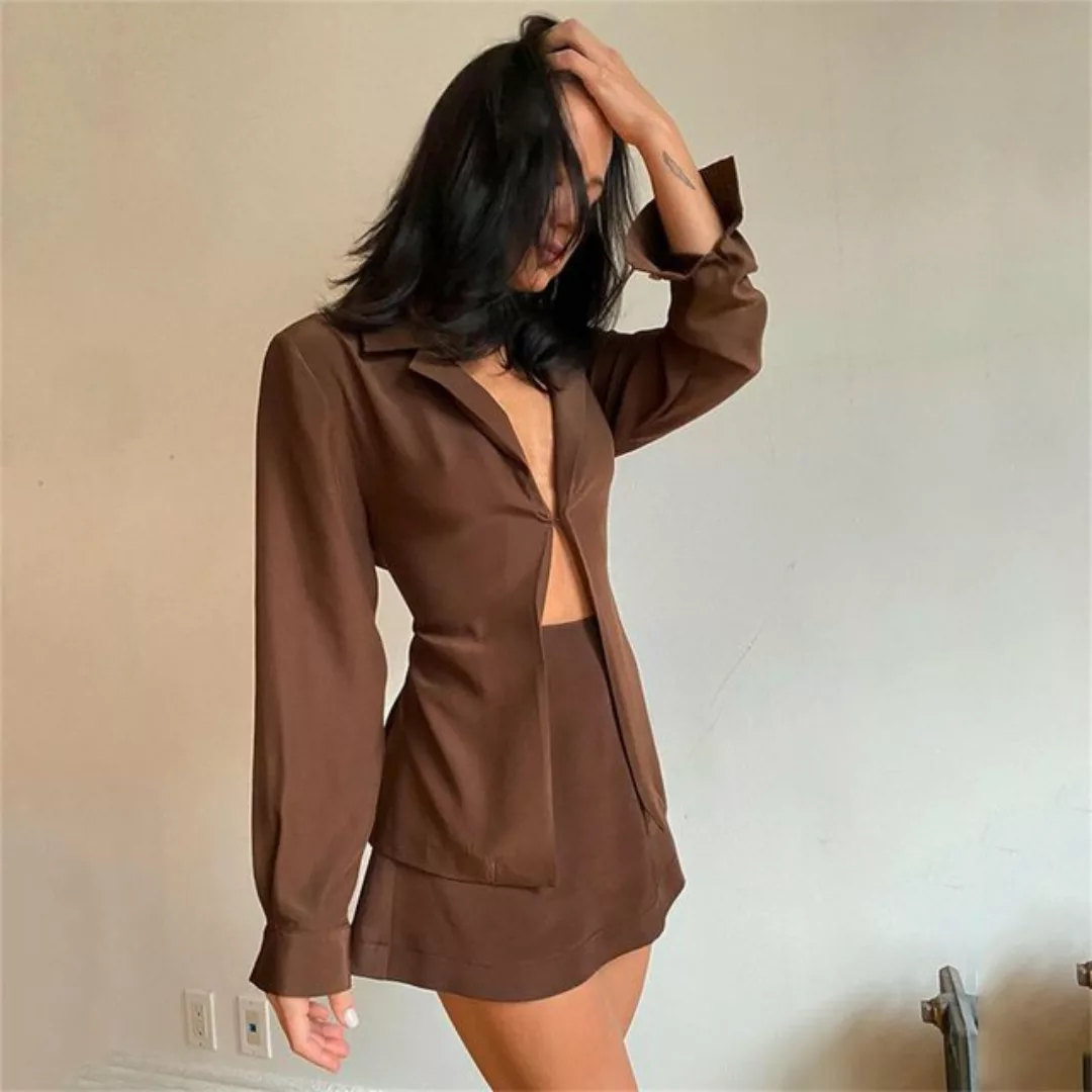 RUZU UG Minirock Damen-Anzug mit sexy kurzem Rock, einfarbig Sommerkleid Mi günstig online kaufen