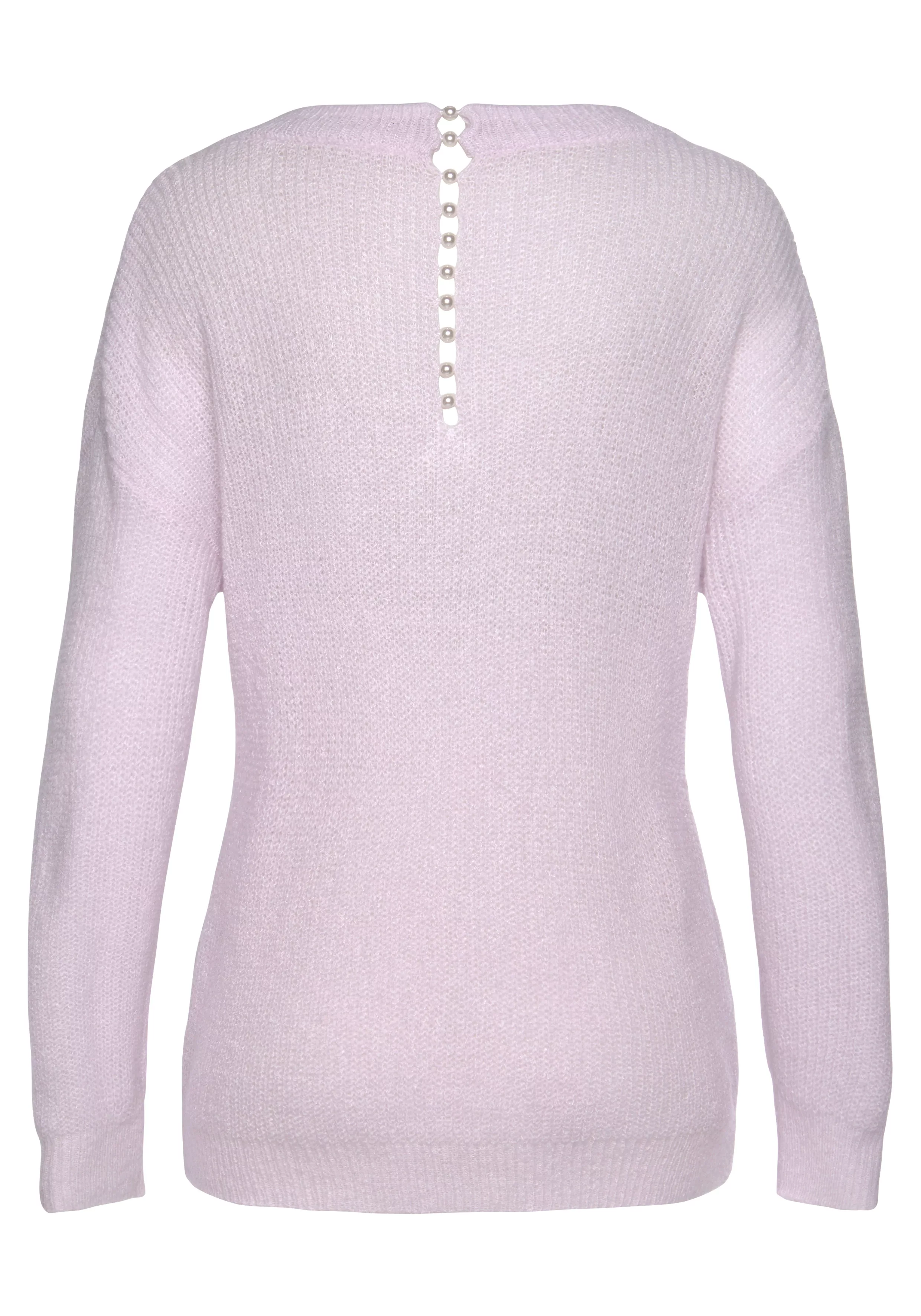 LASCANA V-Ausschnitt-Pullover mit Zierperlen im Rücken, eleganter Strickpul günstig online kaufen