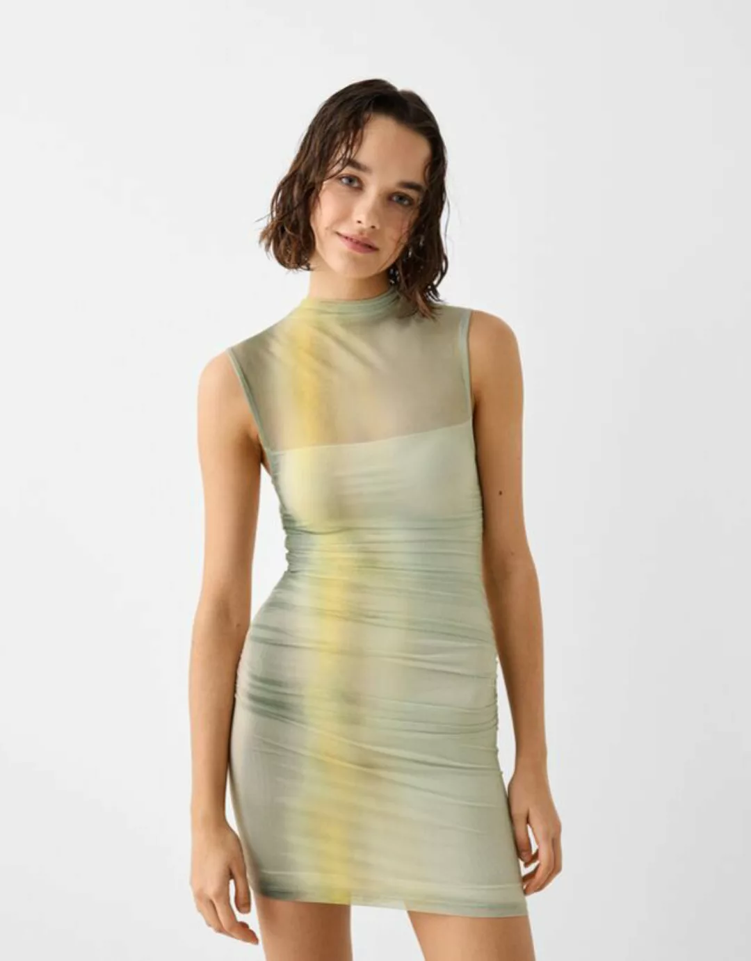 Bershka Ärmelloses Minikleid Mit Rollkragen Und Print Damen S Limone günstig online kaufen