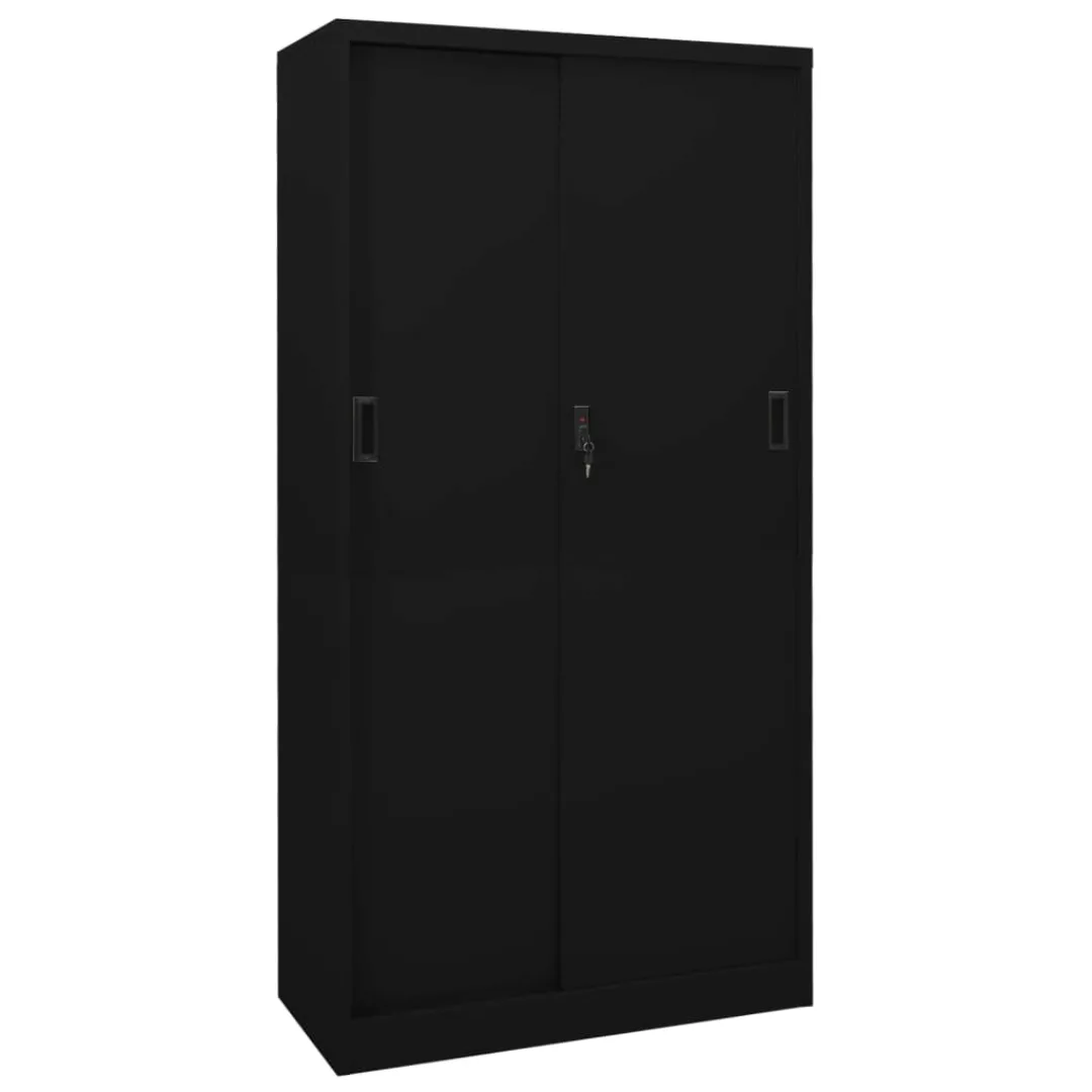 Büroschrank Mit Schiebetür Schwarz 90x40x180 Cm Stahl günstig online kaufen