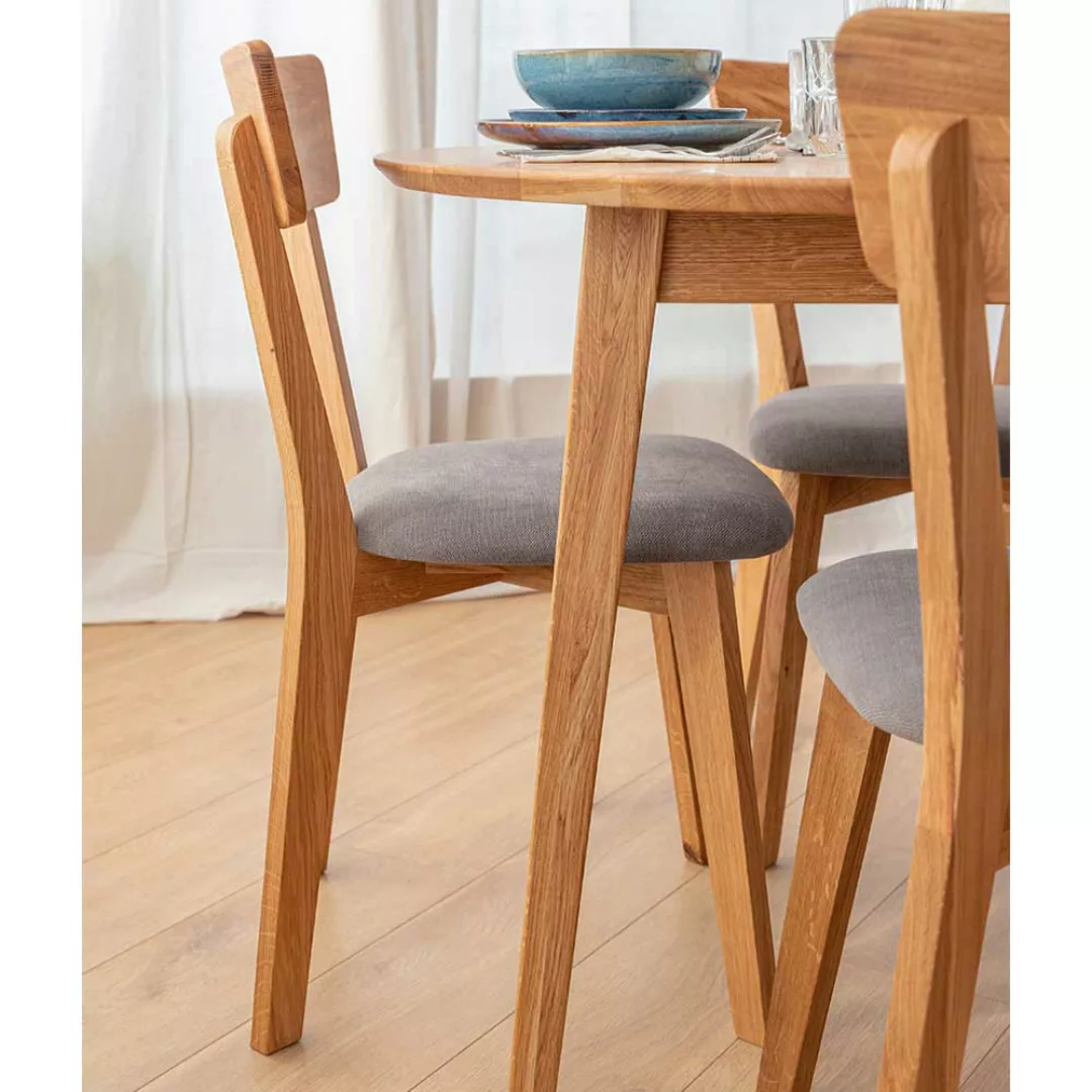 Stuhl Set Küche Wildeiche massiv geölt Bezug aus dunkelgrauem Stoff günstig online kaufen