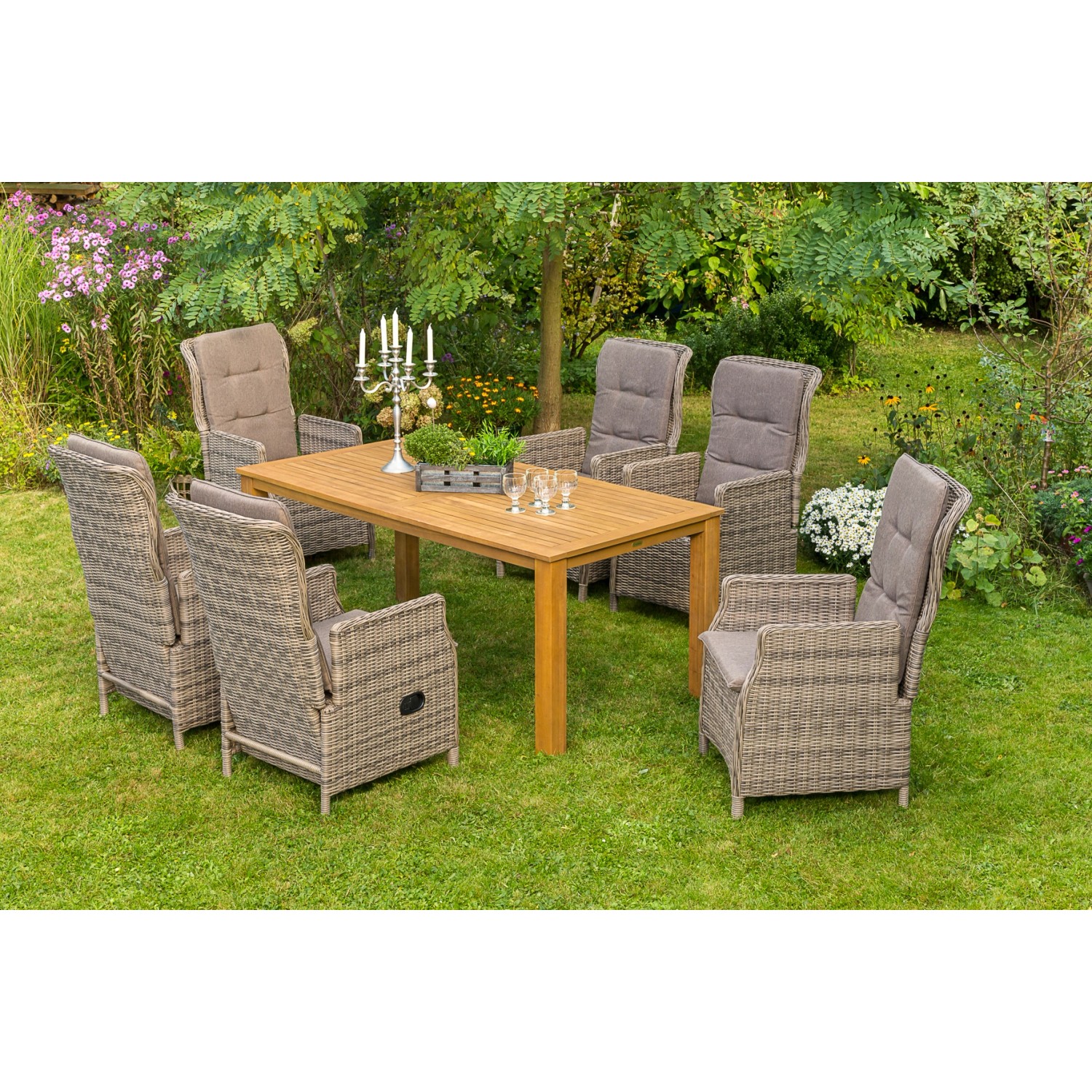 Merxx Riviera Set 13-tlg. 6 Sessel inkl. Kissen Gartentisch 185 x 90 cm günstig online kaufen