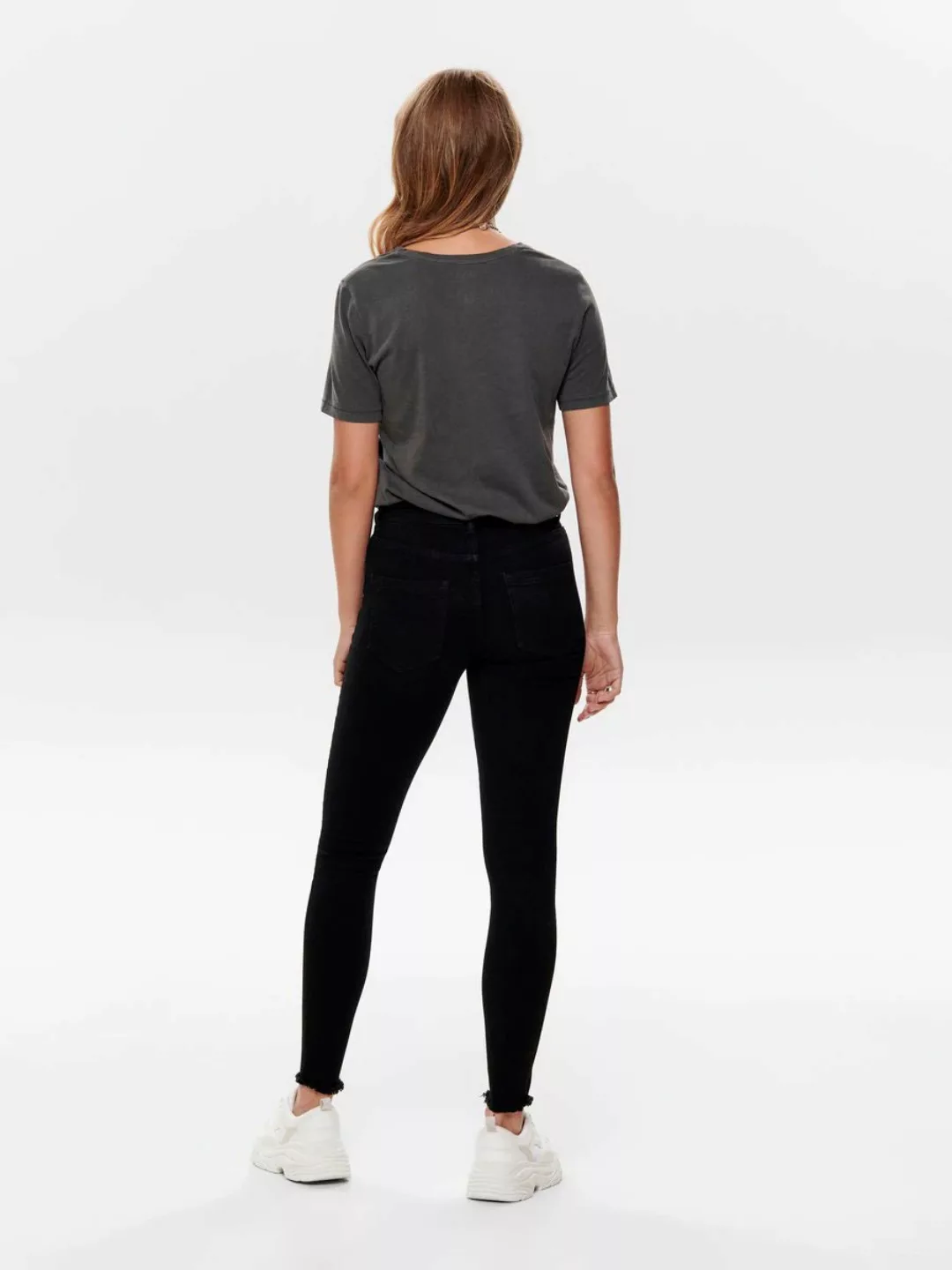 Only Damen Jeans onlBLUSH MID SK ANK RAWJNS REA2343 - Skinny Fit - Schwarz günstig online kaufen