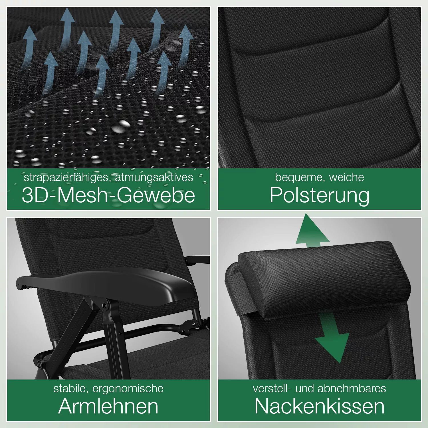 Klappstuhl gepolstert »Camping 3D-Mesh« mit Beinauflage, schwarz günstig online kaufen