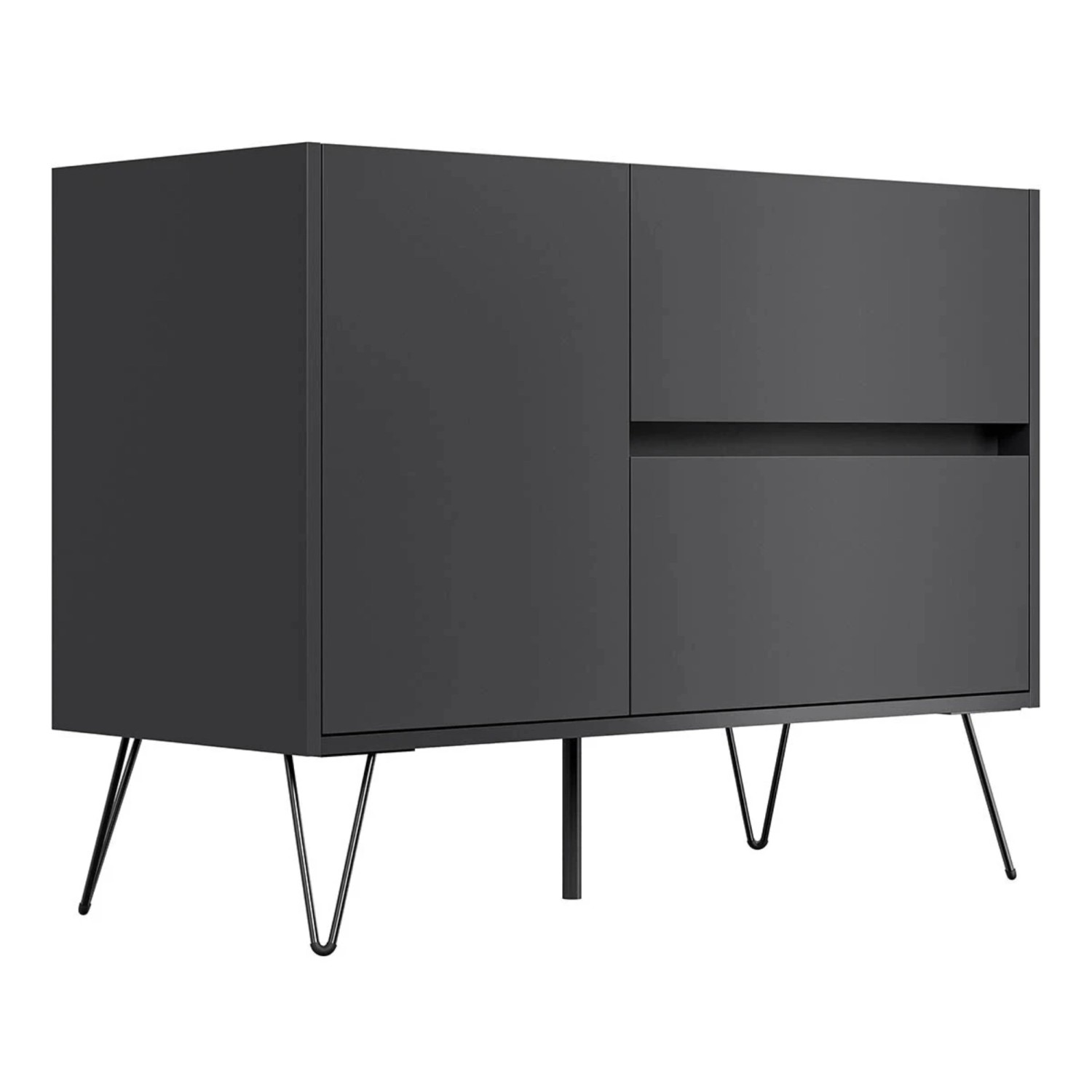 Posseik Sideboard Industrial C 2 Schubladen 1 Tür 80 cm Grafit Eiche Top günstig online kaufen