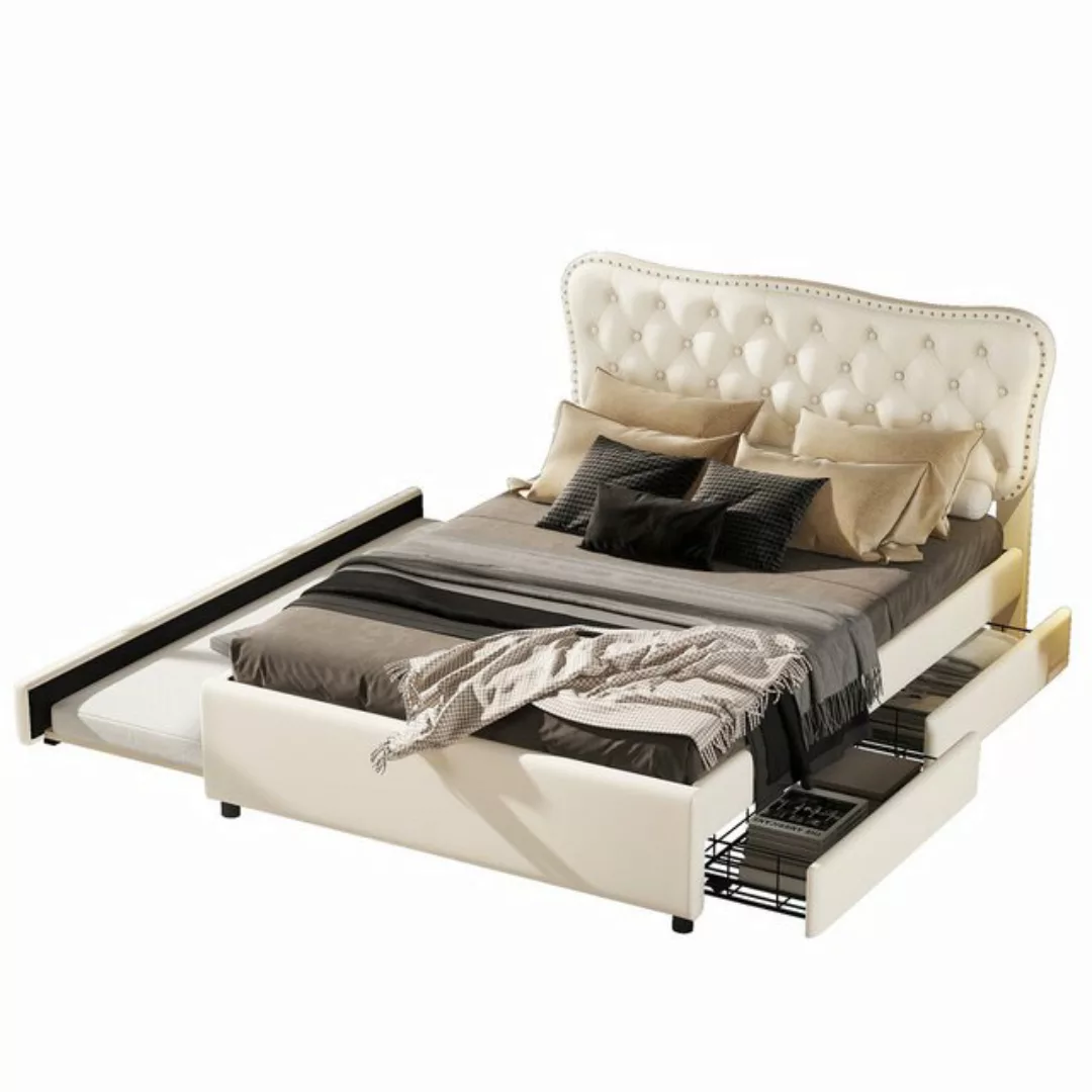 DOPWii Polsterbett 140*200cm (90*190cm)Doppelbett,Podestbett mit Rollbett,2 günstig online kaufen