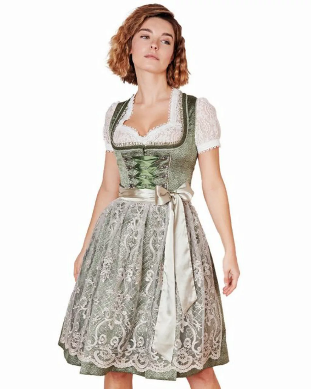 Krüger Madl Dirndl Dirndl 'Shana' mit Spitzenschürze 416767, Grün 60c günstig online kaufen