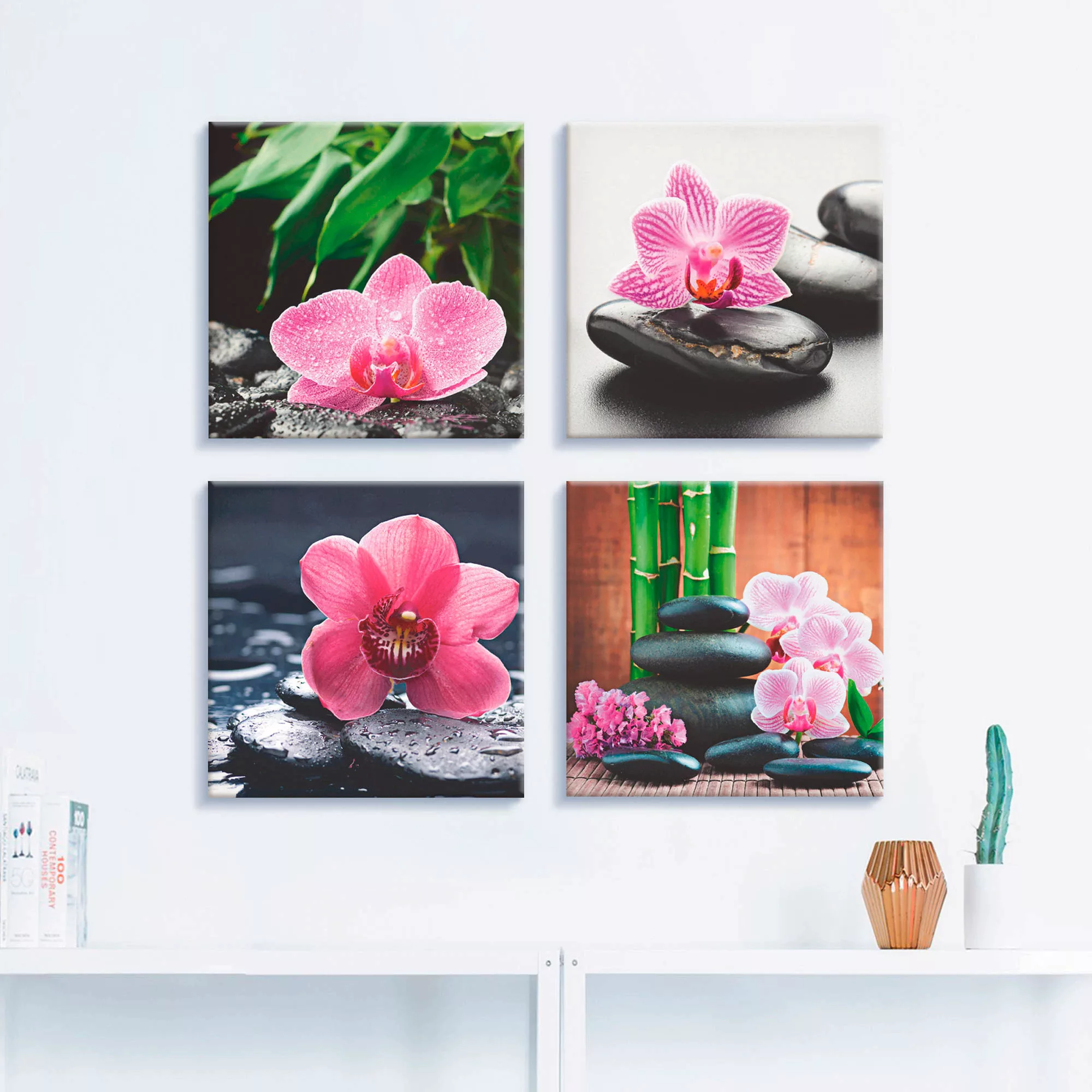 Artland Leinwandbild "Orchidee Zenstein Tropfen Spa Konzept", Zen, (4 St.), günstig online kaufen
