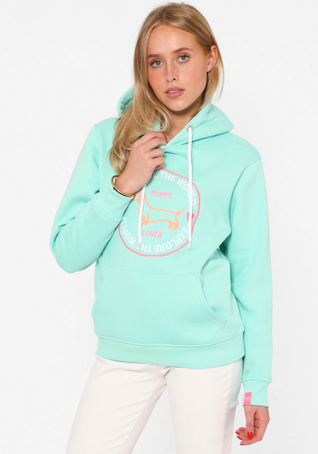 Zwillingsherz Hoodie ""Explore the World"", mit "Puppy Lover" Aufschrift un günstig online kaufen