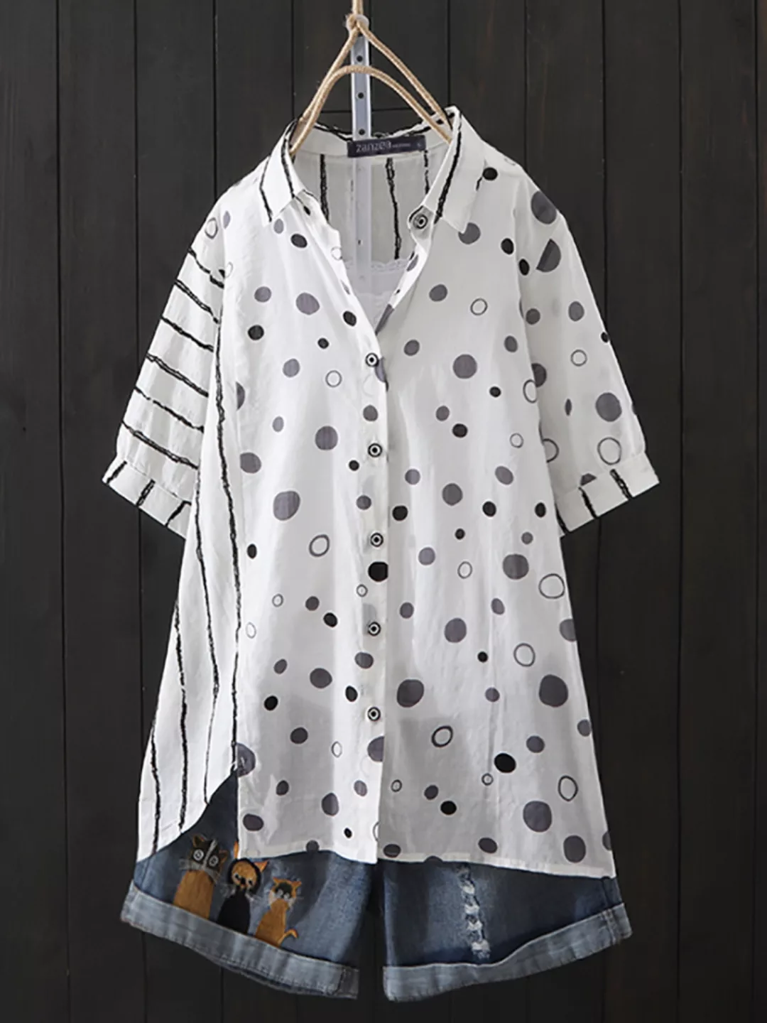Polka Dot Striped Patchwork Plus Größe Shirt günstig online kaufen