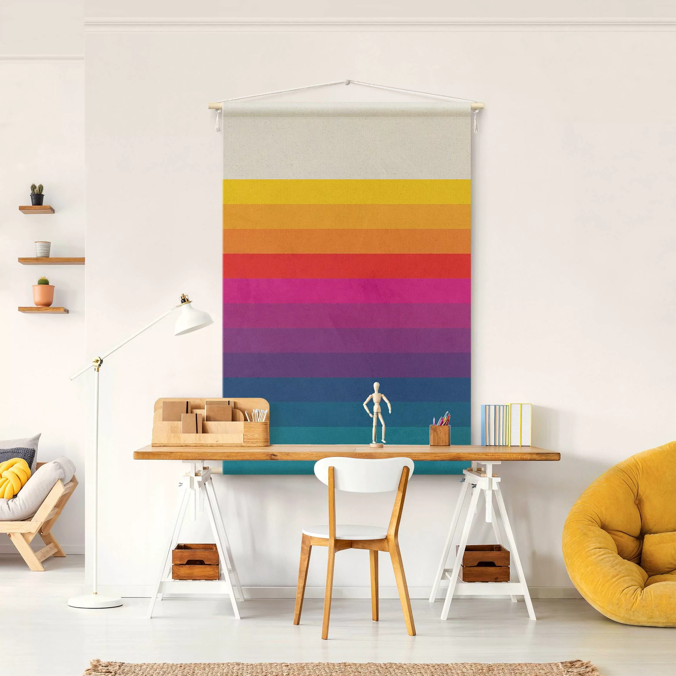 Wandteppich Retro Regenbogen Streifen günstig online kaufen