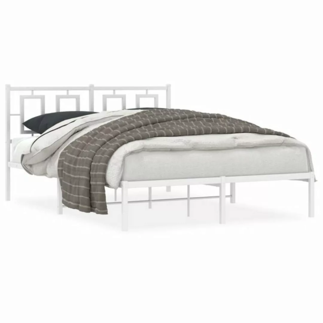 vidaXL Bettgestell, Bettrahmen mit Kopfteil Metall Weiß 135x190 cm günstig online kaufen