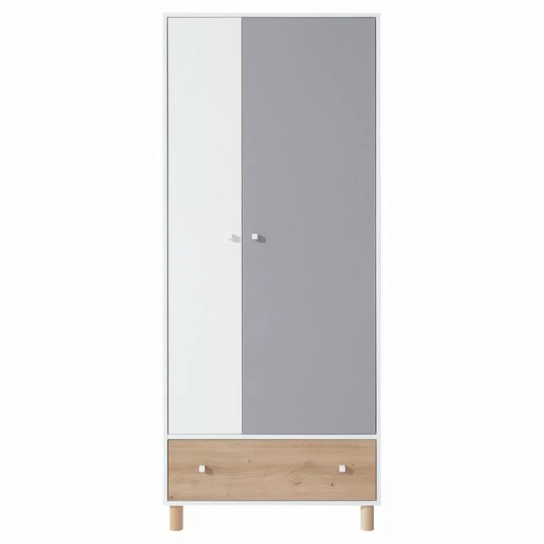 Lomadox Kleiderschrank FAIRFAX-133 80cm breit, in weiß mit Eiche und grau günstig online kaufen