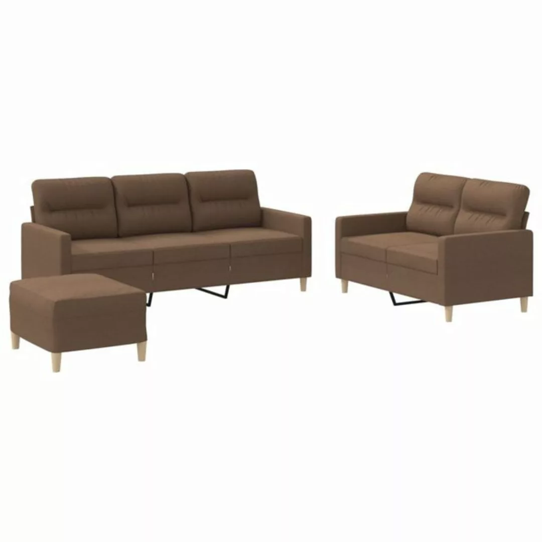 vidaXL Sofa 3-tlg. Sofagarnitur mit Kissen Braun Stoff günstig online kaufen