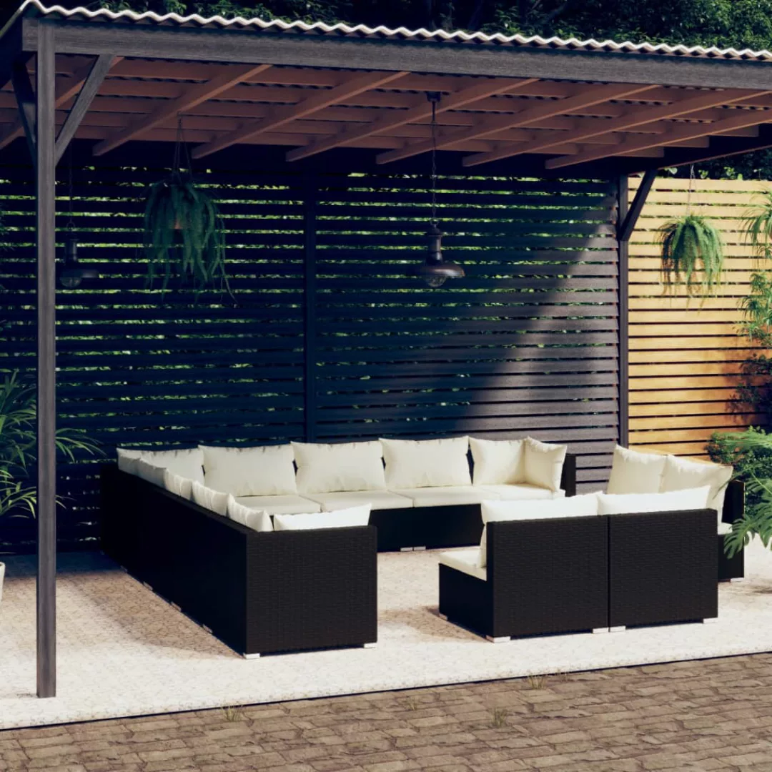 Vidaxl 13-tlg. Garten-lounge-set Mit Kissen Schwarz Poly Rattan günstig online kaufen