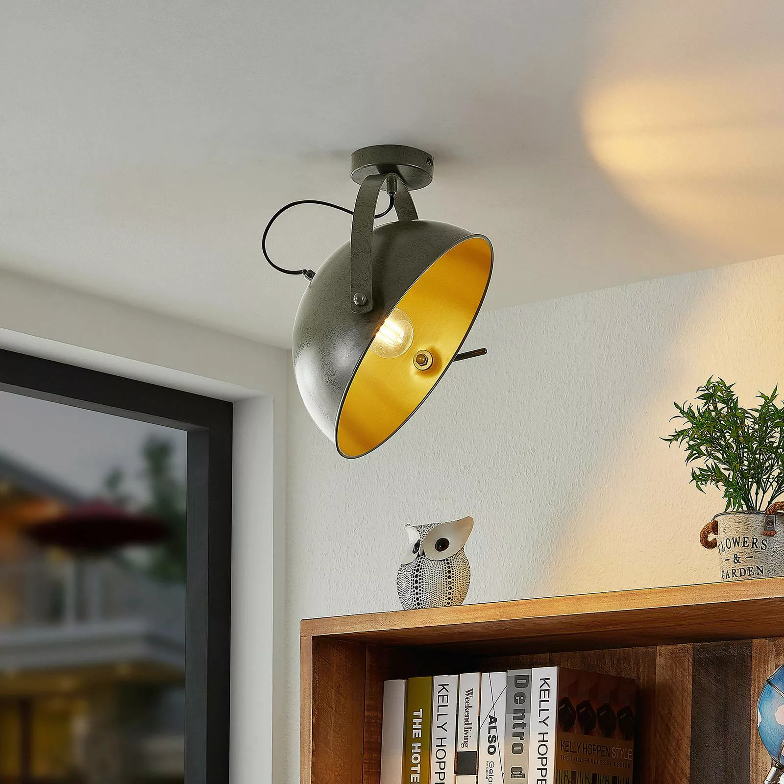 Lindby Muriel, Deckenlampe, Halbkugel, dunkelgrau günstig online kaufen