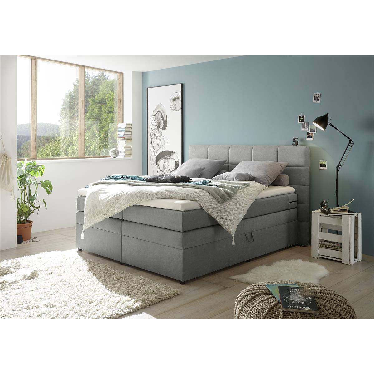 Lomadox Boxspringbett TEREZIN-09, Doppelbett, 180x200, mit Bettkasten, Härt günstig online kaufen