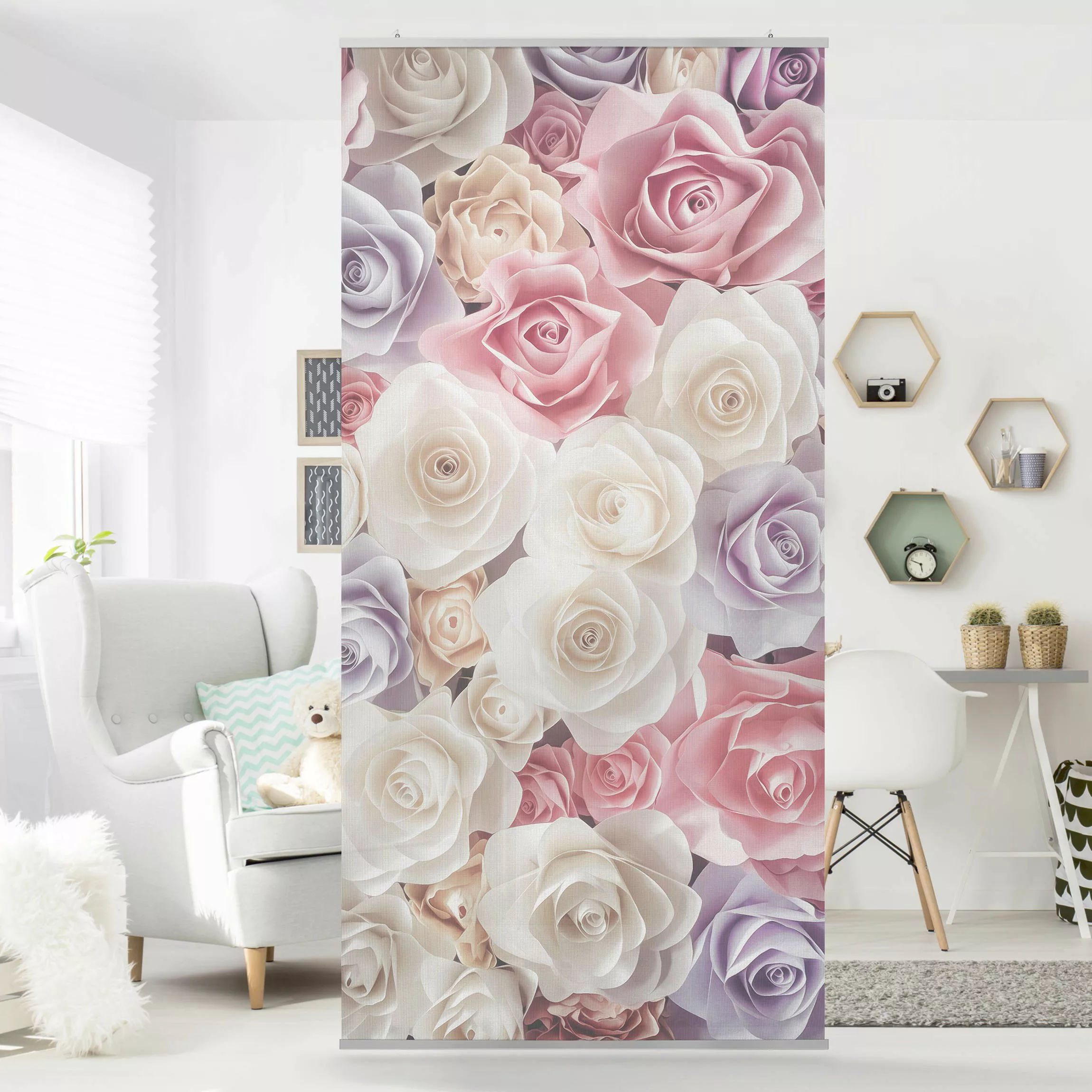 Raumteiler Blumen Pastell Paper Art Rosen günstig online kaufen
