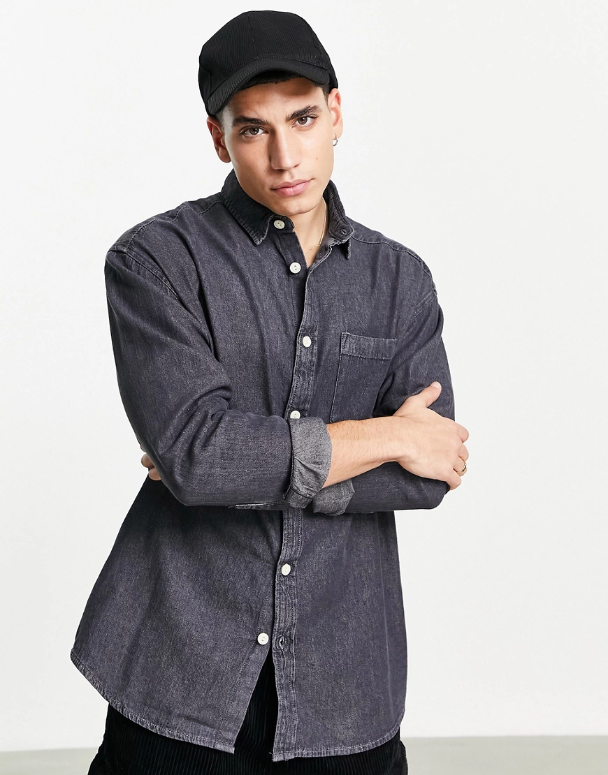 ASOS DESIGN – Oversize-Jeanshemd mit Vintage-Waschung in Schwarz im Stil de günstig online kaufen