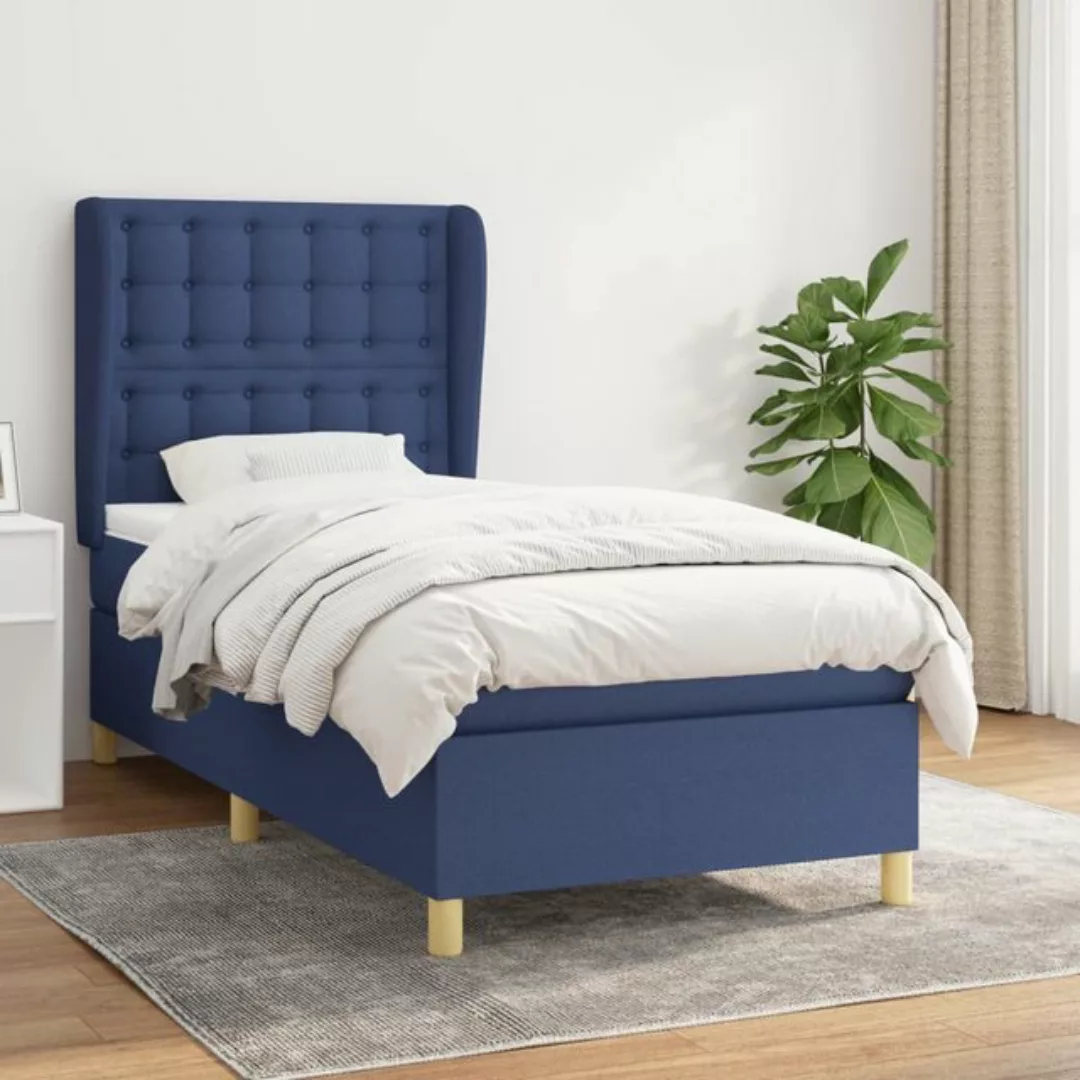 vidaXL Bettgestell Boxspringbett mit Matratze Blau 80x200 cm Stoff Bett Bet günstig online kaufen