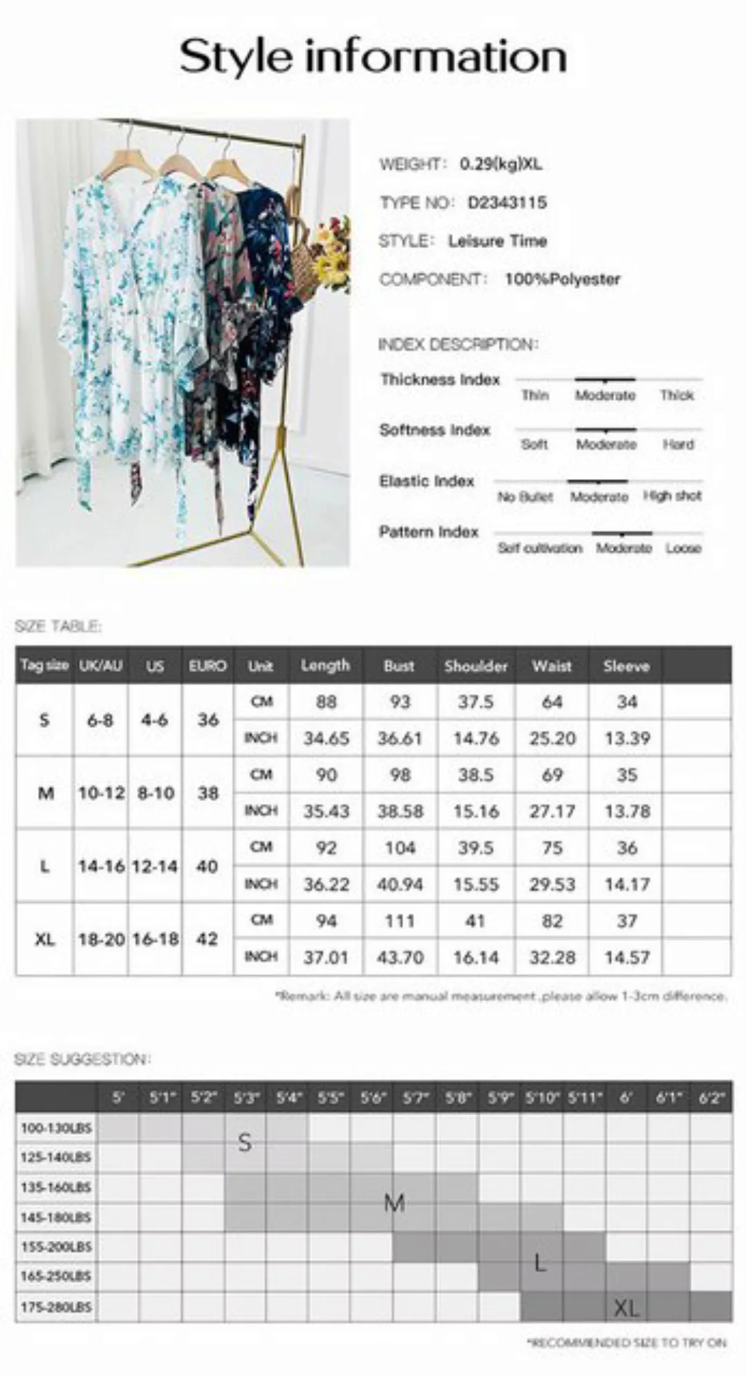 RUZU UG Dirndl Elegantes, bedrucktes Trägerkleid für Frühling und Sommer günstig online kaufen