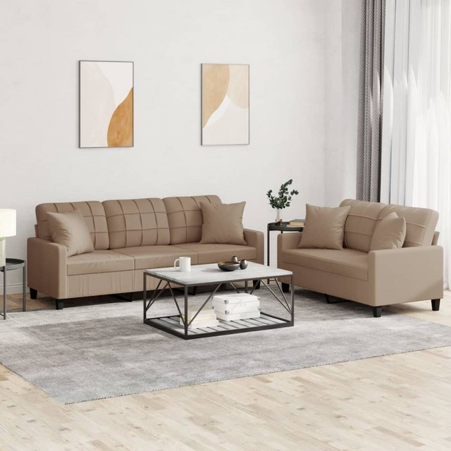 vidaXL Sofa 2-tlg. Sofagarnitur mit Kissen Cappuccino-Braun Kunstleder günstig online kaufen